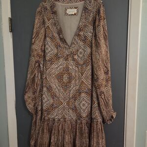 Anthropologie Multicolor Geometric Long Sleeve Dress